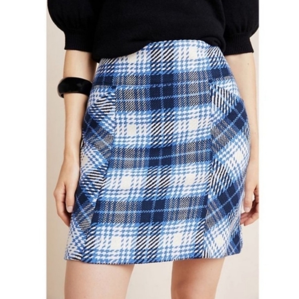 Anthropologie Maeve Blue Plaid Mini Skirt Womens 4
